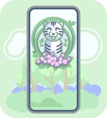 the simple design of a tiger on a forest background for mobile app White tiger sitting in colors mobile phone Frame 