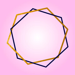 geometric illustration with blue and gold hexagons. frame for greeting card