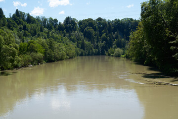 Obraz premium Iller river in bavaria after rain with muddy water in a nature park