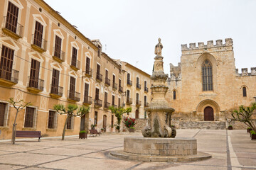 Fototapeta na wymiar Saint Bernat Calbo square in the Royal Monastery of Santa Maria de Santes Creus (Catalonia, Spain)