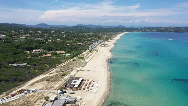 Var department, Ramatuelle - Saint Tropez, Aerial view of Pampelonne beach, the famous beach located on French Riviera