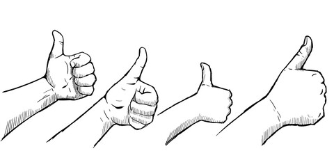 Set of Thumb Up Hand Gesture for Social Media Like Icon or Showing Appreciation