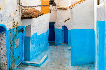 It's Blue wall of Chefchaouen, small town in northwest Morocco famous by its blue buildings