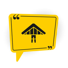Black Hang glider icon isolated on white background. Extreme sport. Yellow speech bubble symbol. Vector Illustration.