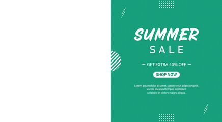 Modern summer sale banner template for discount products. Green template for shop.