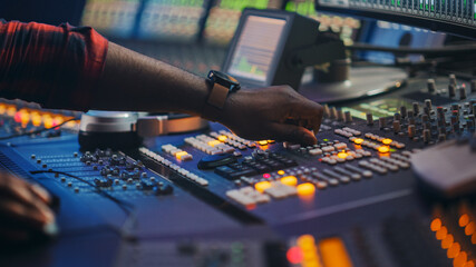 Audio Engineer, Music Creator, Musician, Artist Works in the Music Record Studio, Uses Surface...