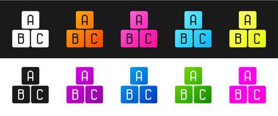 Set ABC blocks icon isolated on black and white background. Alphabet cubes with letters A,B,C. Vector Illustration.