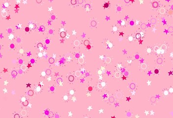 Light Pink, Yellow vector texture with small stars, suns.