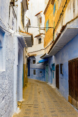 It's Blue painted walls of the houses in Chefchaouen, small town in northwest Morocco famous by its blue buildings