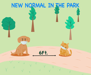 New normal at park for pets.vector illustration 
