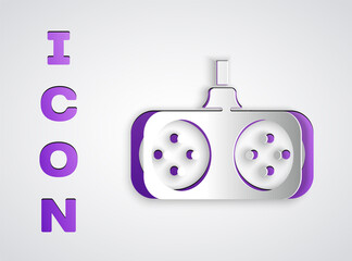 Paper cut Gamepad icon isolated on grey background. Game controller. Paper art style. Vector Illustration.