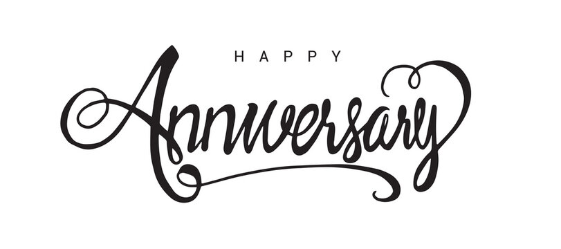 Happy Anniversary lettering text banner, black color. Vector illustration.
