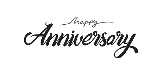 Happy Anniversary lettering text banner, black color. Vector illustration.