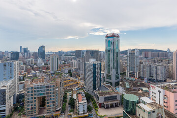 Fototapeta premium Xiamen city center, city skyline at dusk