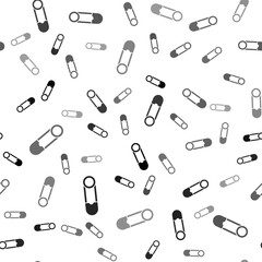 Black Classic closed steel safety pin icon isolated seamless pattern on white background. Vector Illustration.