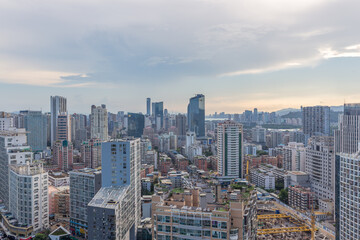 Xiamen city center, city skyline at dusk