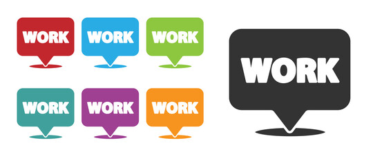 Black Location with text work icon isolated on white background. Set icons colorful. Vector Illustration.