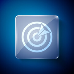 White Target sport icon isolated on blue background. Clean target with numbers for shooting range or shooting. Square glass panels. Vector Illustration.