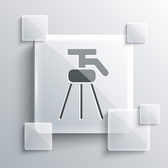 Grey Tripod icon isolated on grey background. Square glass panels. Vector Illustration.