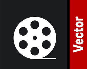 White Film reel icon isolated on black background. Vector Illustration.
