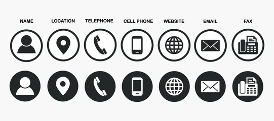 Contact information icons for business card on grey background