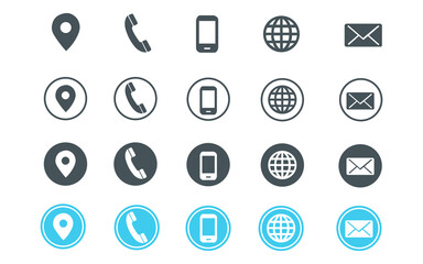 4 style contact information icons for business card and website