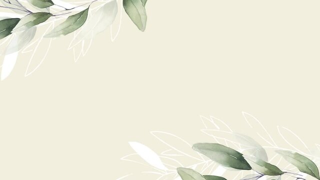 Delicate eucalyptus boarder watercolor leaves branches pastel light green beige