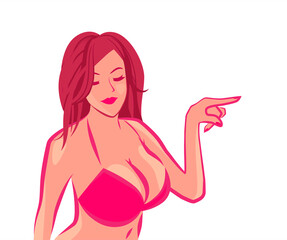 Topless Nude girl with large breast - Vector sticker emblem for Breast augmentation and Plastic surgery, Sex shop or Meeting Website.