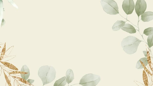 Delicate eucalyptus boarder watercolor leaves branches pastel light green beige herbal natural organic