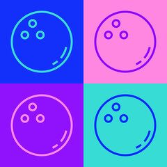 Pop art line Bowling ball icon isolated on color background. Sport equipment. Vector Illustration.
