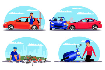 Vector character illustration traffic accident set