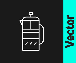 White line French press icon isolated on black background. Vector Illustration.