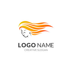 Fire hair girls logo, simple silhouette style