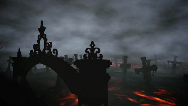 Horror night cemetery, grave. Moonlight . halloween concept. 3d animation