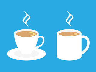 Vector illustrations of a coffee cup and a mug with hot drink