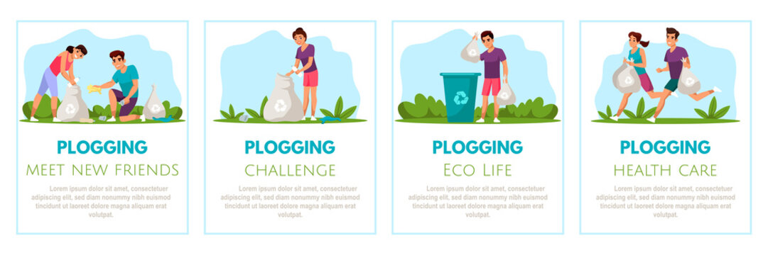 Vector character illustration of plogging set