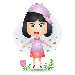 a Cute little girl character cartoon vector