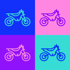 Fototapeta na wymiar Pop art line Mountain bike icon isolated on color background. Vector Illustration.