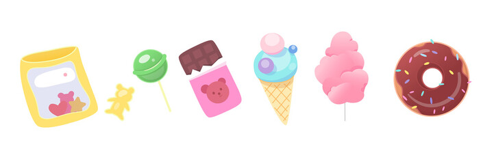 Sweet dessert set isolated on white background