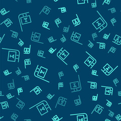 Green line Street signboard with inscription Bar icon isolated seamless pattern on blue background. Suitable for advertisements bar, cafe, restaurant. Vector Illustration.