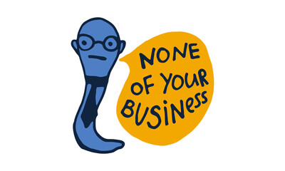 Funny worm with speech bubble. Hand drawn vector character illustration. Colorful doodle drawing