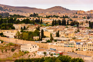 Fototapeta na wymiar It's Panorama of Fez, the second largest city of Morocco. Fez was the capital city of modern Morocco until 1925 and