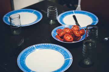 Everyone preparing the table to eat with the family in difficult times