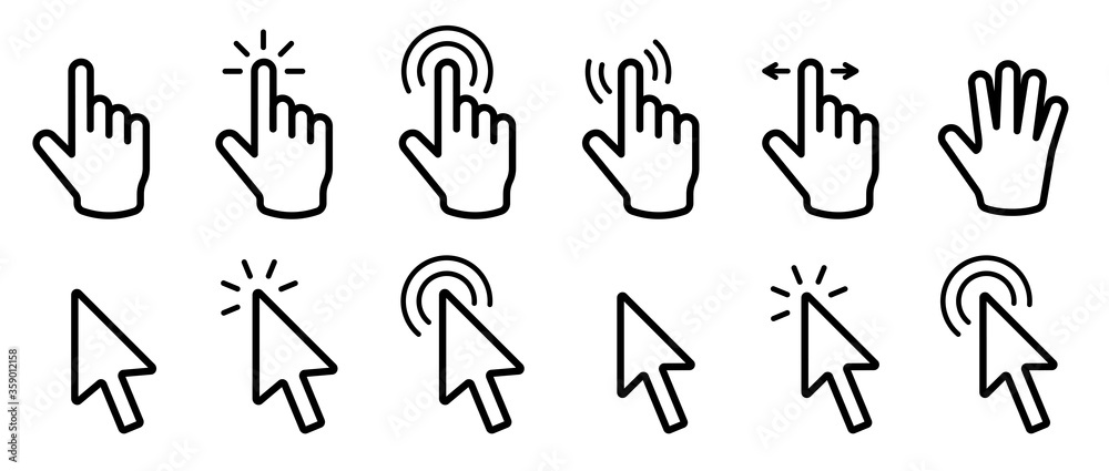 Poster Set of Cursor icons click, vector icons. Mouse click cursor set. Vector illustration.