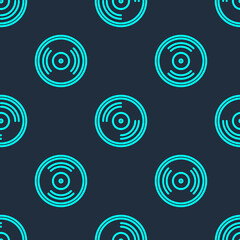 Green line Vinyl disk icon isolated seamless pattern on blue background. Vector Illustration.