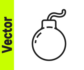 Black line Bomb ready to explode icon isolated on white background. Vector Illustration.
