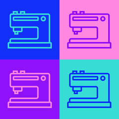 Pop art line Sewing machine icon isolated on color background. Vector Illustration.