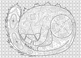 Sleeping cat coloring page. Outline illustration for coloring. Vector illustration for coloring