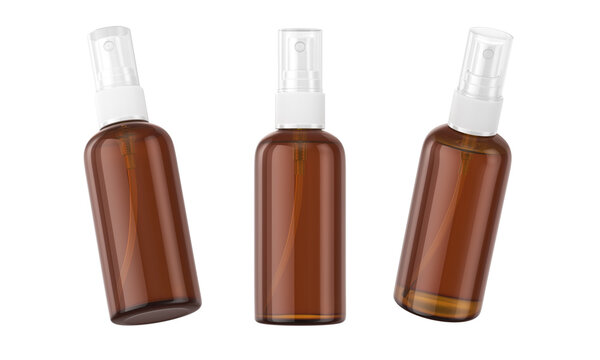 Realistic cosmetic brown bottle spray isolated on white background, 3d rendering