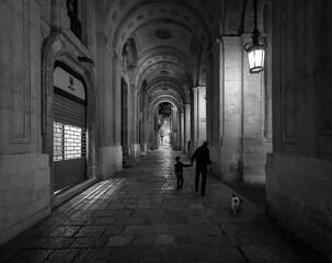 Arcades and galleries on the streets in the capital of Malta, Valletta.